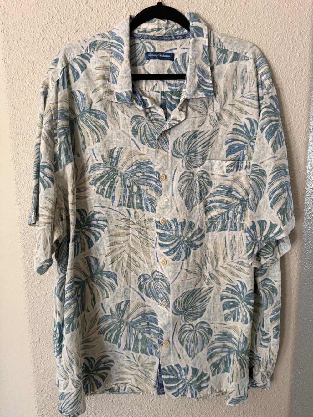 Tommy Bahama Tropical Monstera Palm Leaf Button Down Shirt Cream 3XL